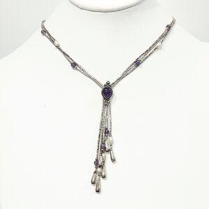 Carolyn Pollack Amethyst Sterling Silver Lariat Y Vintage Liquid Silver Necklace
